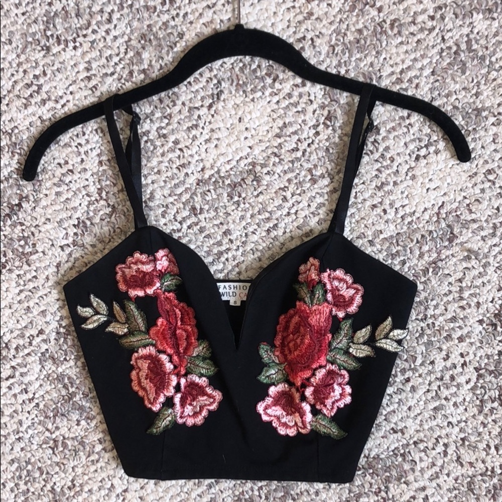 Black with Red Roses Crop Top